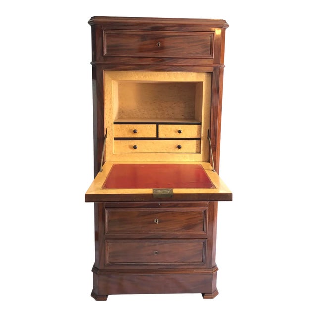 English French Empire Mahogany Secretaire or Secretary Chest or Biedermeier Drop Front Desk For Sale - Image 3 of 14