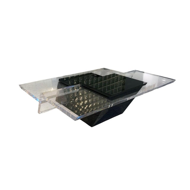 Mid-Century Modern 1970s Mid-Century Modernist Black & Clear Lucite Two-Level Rectilinear Cocktail Table For Sale - Image 3 of 12