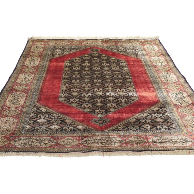 Jacobean Mid 20th Century Vintage Persian Silk Qum Rug, 04'07 X 07'04 For Sale - Image 3 of 9