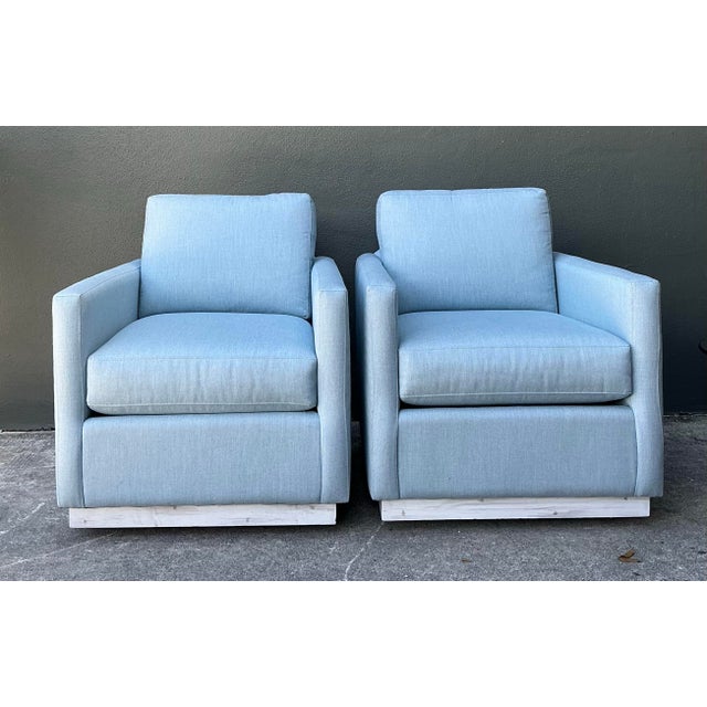 Sky Blue Vintage Bassett Swivel Club Chairs - A Pair For Sale - Image 8 of 12