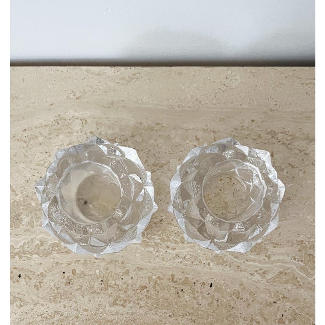 Vintage Kostaboda Orrefors Sweden Nimbus glass votive candleholders - a pair. Modern artichoke form, heavy glass. Each is...