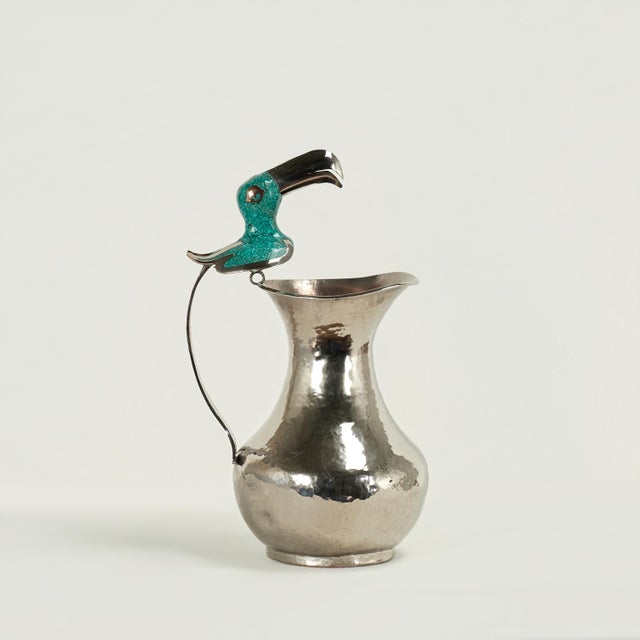 1970s Vintage Silver Plate Pitcher With Toucan For Sale - Image 5 of 11