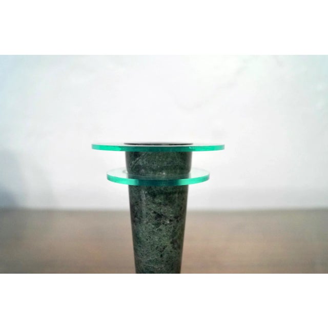 Green 1980’s Post-Modern Memphis Style Marble & Lucite Candleholders - a Pair For Sale - Image 8 of 12