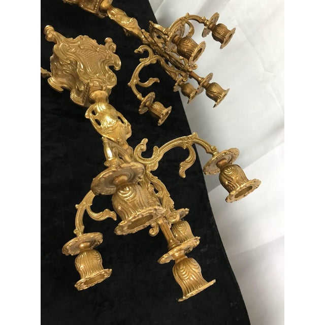 Mid-Century Italian Rococo Gilt Brass 5-Arm Candelabras - A Pair For Sale - Image 13 of 14