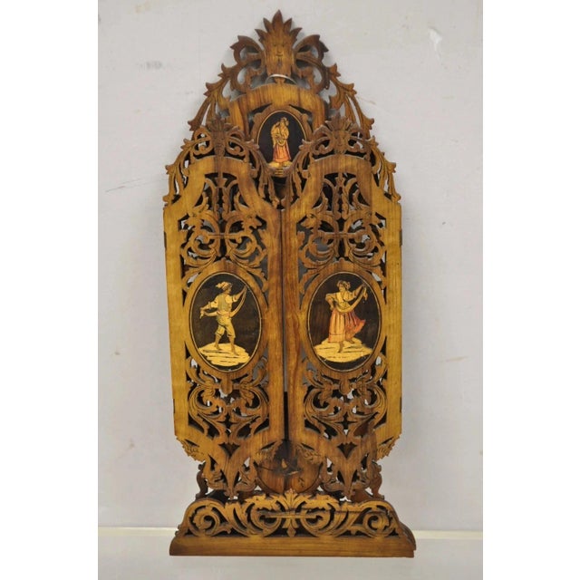 Victorian 19th C Italian Sorrento Folding Marquetry Inlay Small Picture Frame Wall Mirror For Sale - Image 3 of 12