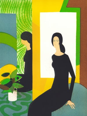 1974 Lithograph by André Minaux "Jeux De Miroir" (Young Woman in the Mirror)