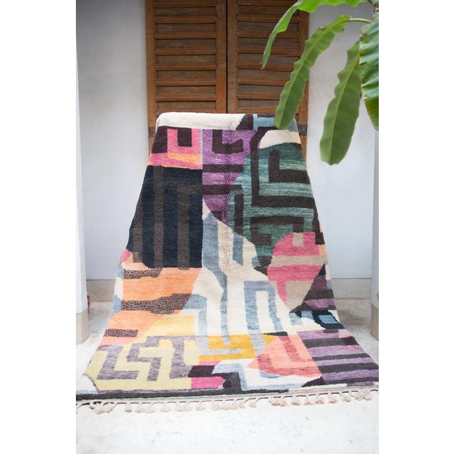 Contemporary Multi-Color Hand-Knotted Moroccan Wool Rug - 9 X 12 Ft For Sale - Image 3 of 11
