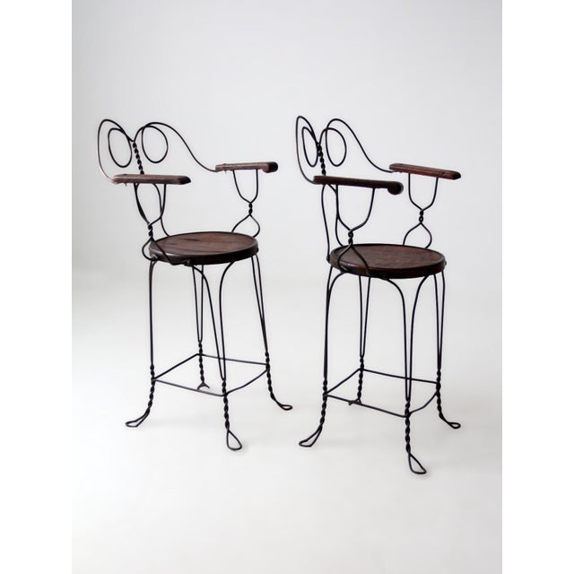 Wood Antique a.h. Andrews Wire Ice Cream Parlor Bar Stools For Sale - Image 7 of 16