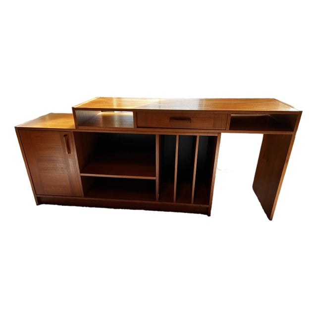 Mid Century Modern 2-Piece Teak Expandable Desk/Media Center For Sale