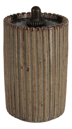Art Deco Grooved Stoneware Model 117 Jar with Bronze Lid by Arne Bang, Denmark, 1930s