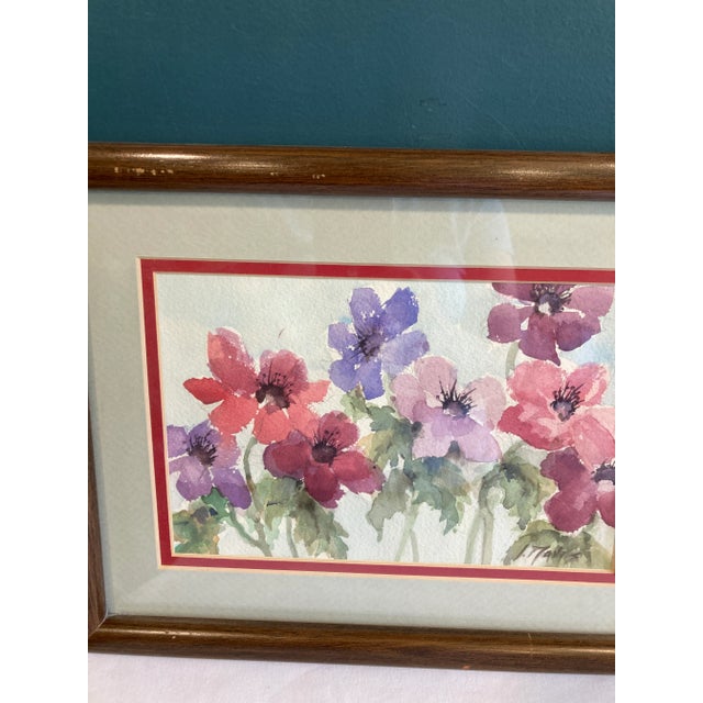 Late 20th Century Late 20th Century Vintage Watercolor Floral Print in Wood Frame – Signed Artwork For Sale - Image 5 of 10