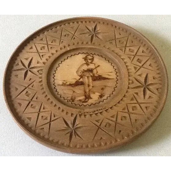 Late 20th Century 8" Burned & Carved Wood Decorative Plates - A Pair For Sale - Image 5 of 10