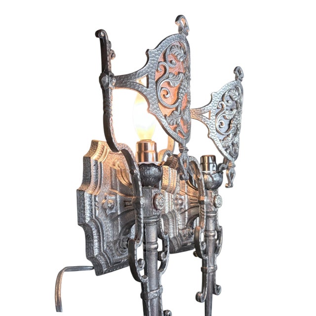 Metal 1920s Nickel Plated Brass or Bronze Spanish Revival Wall Sconces #2616 - a Pair For Sale - Image 7 of 9