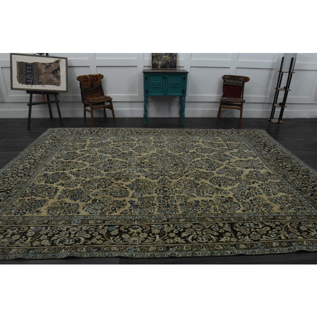 1970s Vintage Persian Handmade Wool Cotton Green Area Rug For Sale - Image 11 of 11