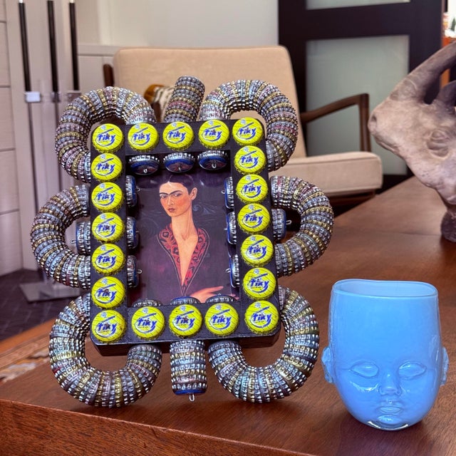 Folk Art Vintage Outsider Folk Art Bottle Cap Frame For Sale - Image 3 of 10