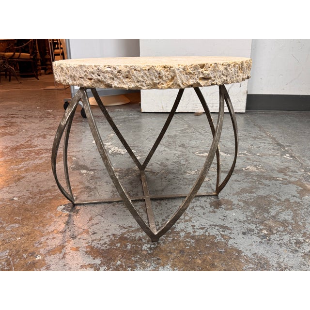 Contemporary Artisan Made Fossilized Stone Side Table For Sale - Image 3 of 12