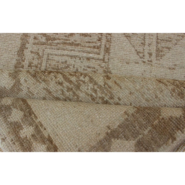 Vintage Turkish Oushak Wide Runner With Three Geometric Medallions in Neutral Colors For Sale - Image 11 of 13
