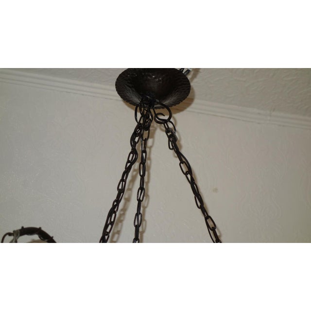 19th Century Antique Art Nouveau French Metal and Glass 4-Light Chandelier, 1890s For Sale - Image 5 of 10