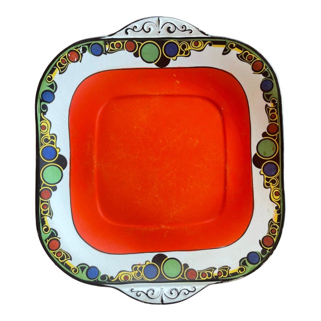1930s Art Deco English Staffordshire Minton Clarice Cliff Style Double Handle Platter For Sale
