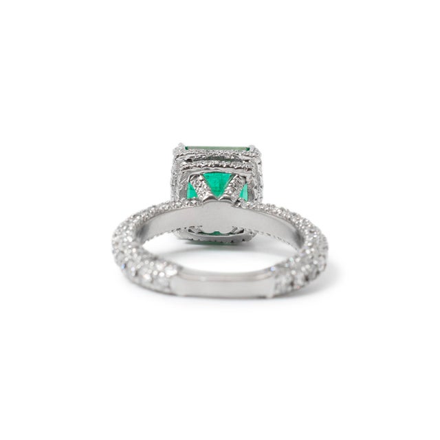 14k White Gold Gia 3.90ct Emerald Hidden Halo Accented Diamond Cocktail Ring, Size 5.25 For Sale In Houston - Image 6 of 8
