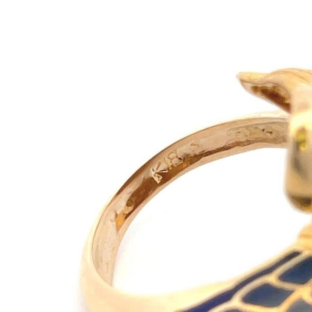 Enamel Lion Ring 18k Yellow Gold Bypass Head & Tail Size 5.5 For Sale In Miami - Image 6 of 6