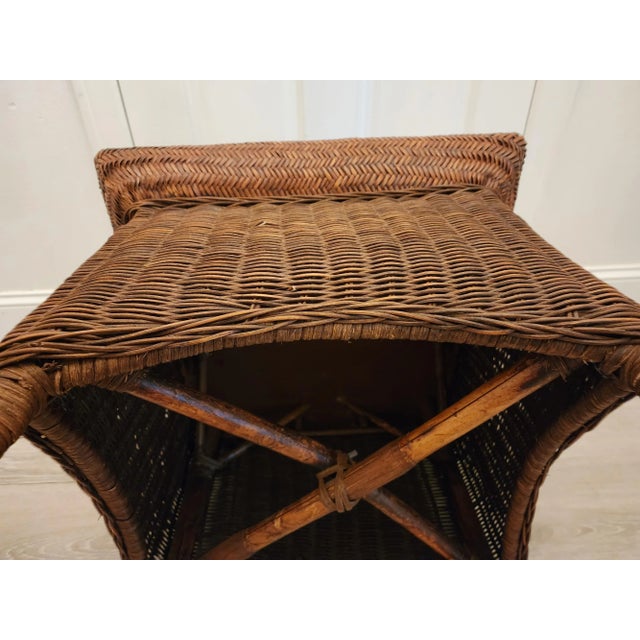 Wood Indoor Wicker End Table 1990's For Sale - Image 7 of 7