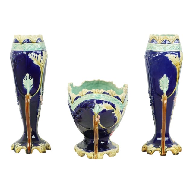 Art Nouveau Majolica Barbotine Vases and Planters, 1890s, Set of 3 For Sale - Image 16 of 18