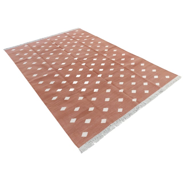 Handmade Cotton Vegetable Dyed Reversible Leaf Pattern Area Rug, Tan and White - 9'x12' For Sale - Image 11 of 11
