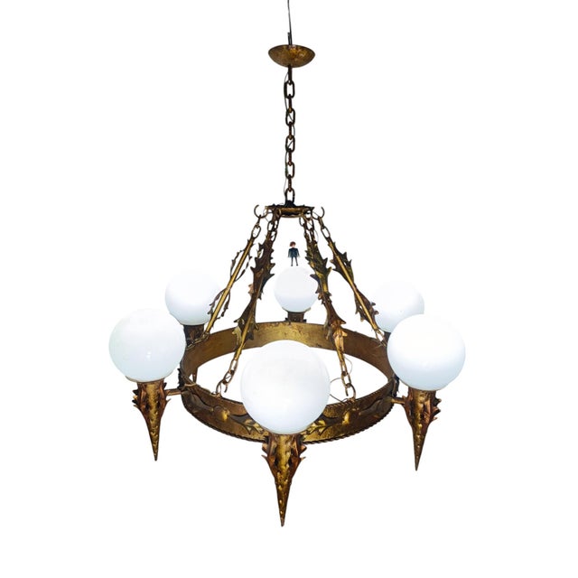 Metal Art Deco Hanging Lamp, 1950s For Sale - Image 7 of 11