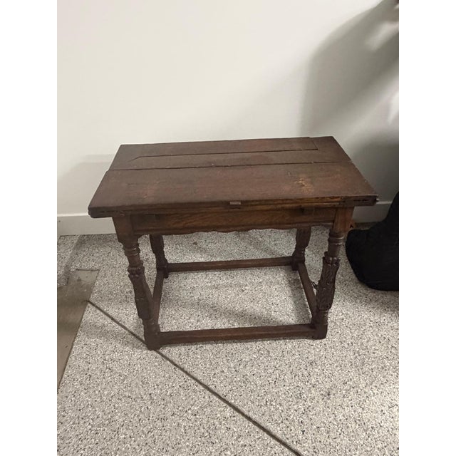 Baroque Antique Baroque Revival Carved Oak Flip-Top Games / Writing Table With Leather Inset For Sale - Image 3 of 7