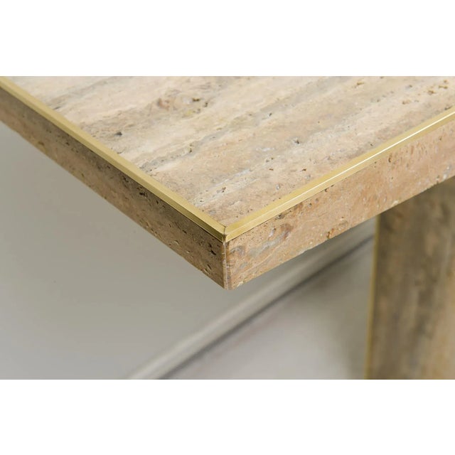 Not Yet Made - Made To Order Sculptural Pair of Contemporary Italian Travertine Consoles With Brass Banding For Sale - Image 5 of 8