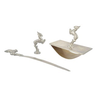 Art Deco Pewter Desk Set by Carl-Einar Borgström, 1940s, Set of 3 For Sale