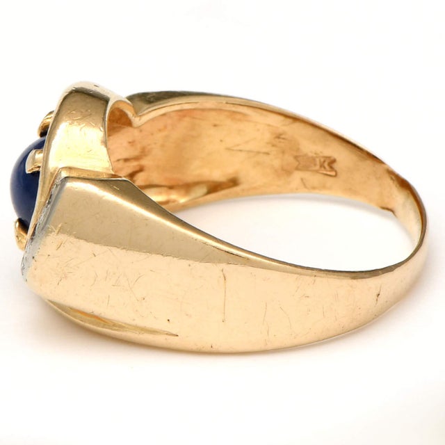 Contemporary 14KY Synthetic Star Sapphire & Diamond Ring, size 9 For Sale - Image 3 of 5