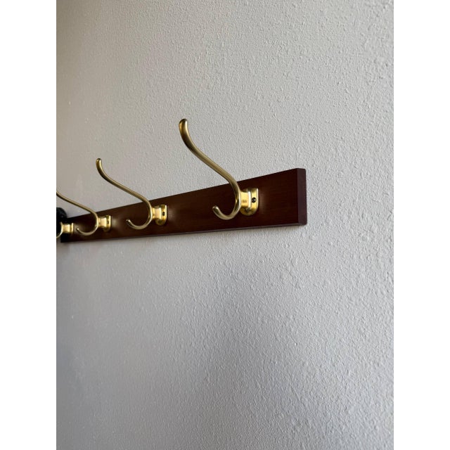 Wood 1960s Danish Mid Century Modern Teak Wall Coat Rack - Scandinavian Design Solid Wood Hook Rail For Sale - Image 7 of 7