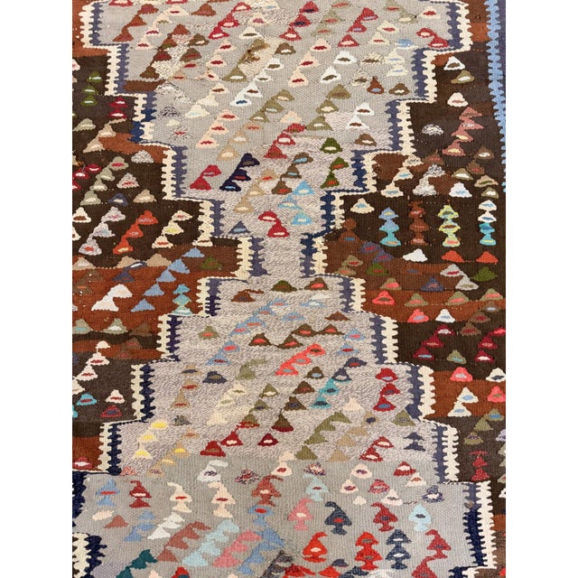 1930s 1930s Rustic Brown Field Diamond Tribal Antique Turkish Village Kilim Runner Rug For Sale - Image 5 of 6