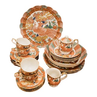 Mid 20th Century Arita Imari Peacock China Set, Full Service for Four, 24 Pieces For Sale