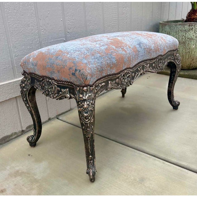 2010s Panache Designs Carved & Silver Leafed Baroque Bench For Sale - Image 5 of 6