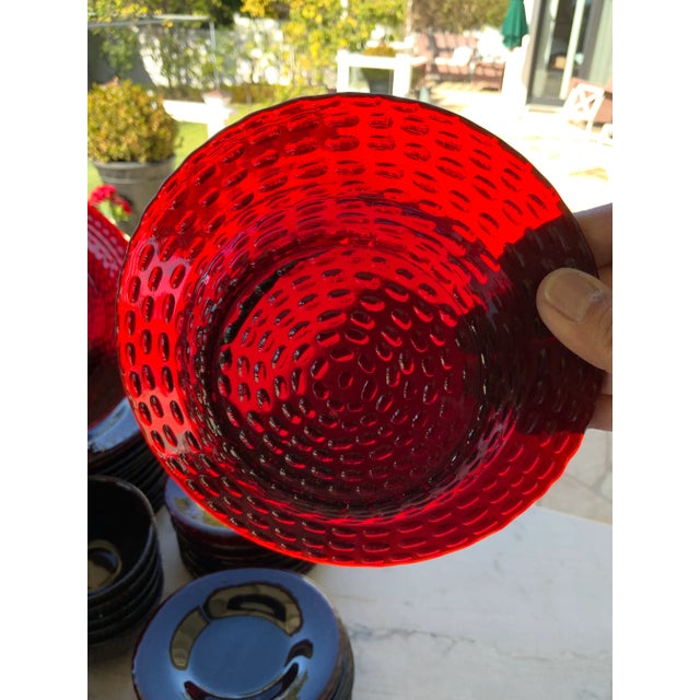 Mediterranean Vintage Textured Pebble Ruby Red Glass Dinner Plates- Set of 15 For Sale - Image 3 of 12