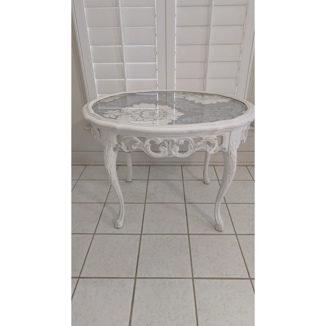 1970s Hand Painted French Style Coffee Table With Removable GlassTop For Sale In Washington DC - Image 6 of 10