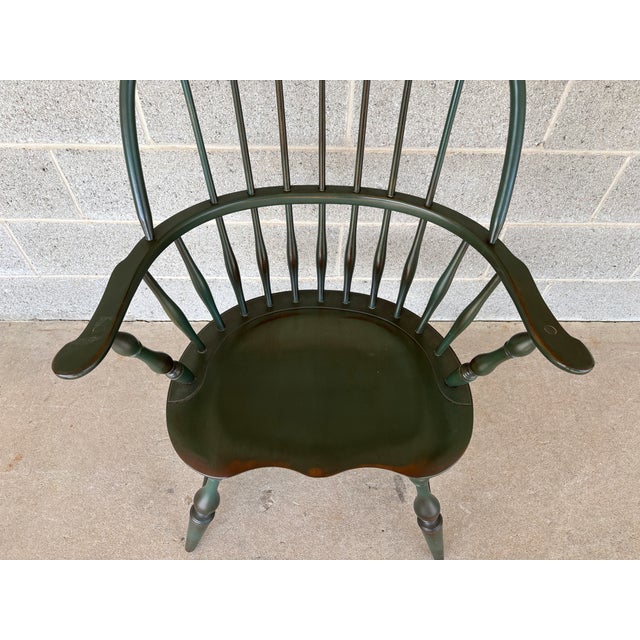 Wood Nichols & Stone Olive Green Maple Comb Back Arm Chair For Sale - Image 7 of 10