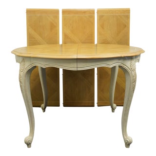 Century Furniture Cream / Off White Painted French Provincial Style 91" Dining Table W. Banded Top 32-312 For Sale