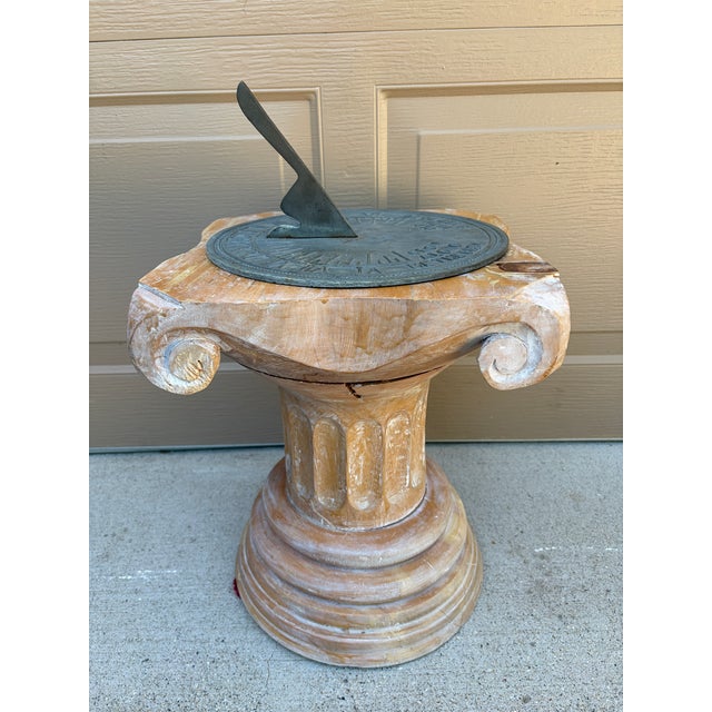 Late 20th Century Iron Verdigris Sundial on Neoclassical Carved Wooden Columnar Pedestal Stand For Sale - Image 9 of 12