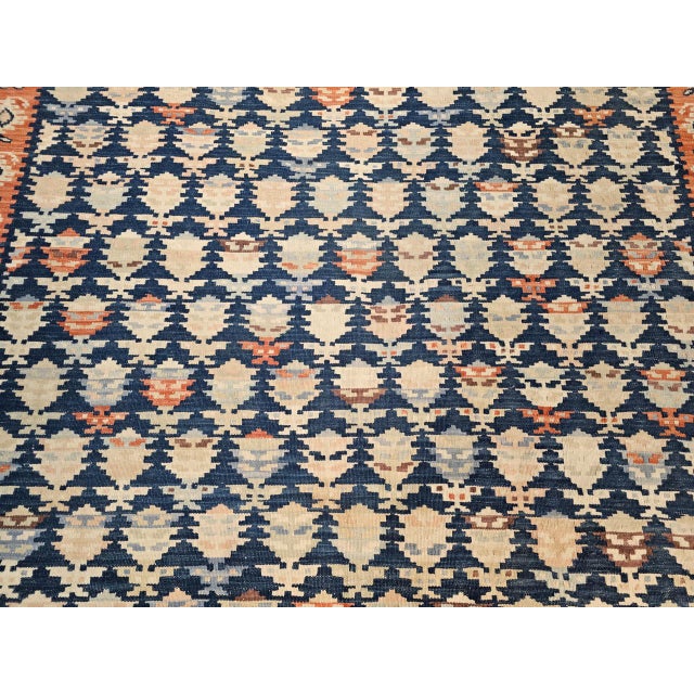 Vintage Kurdish Kilim Rug, Hand-Woven All-Over Paisley Pattern, Blue & Brick, 6x9 For Sale - Image 11 of 13