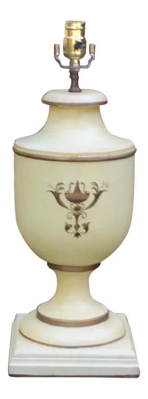 Light Green Hand-Carved Hand-Painted Wooden Lamp With Classic Urn Design