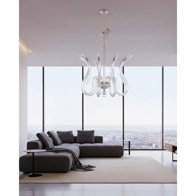 Massive Italian Murano 12 Light Mercury Glass Curved Pipe Chandelier Light Fixture For Sale In West Palm - Image 6 of 12