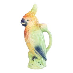 Antique French Saint Clement Majolica Parrot Absinthe Pitcher Decanter