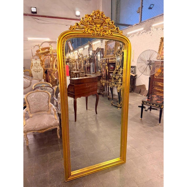 Vintage French Louis XV Arched Rectangle Rococo Floor Mirror For Sale - Image 4 of 7