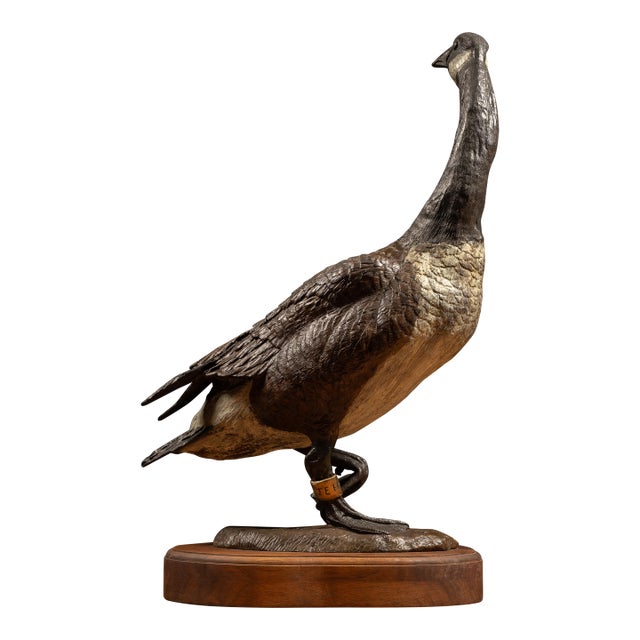 1980s Bronze Canada Goose Sculpture “Nature’s Delight” by James E. Hoker For Sale