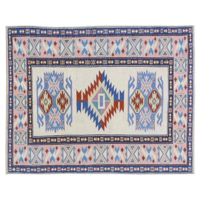 1970s 1970s Vintage Turkish Anatolian Hand Knotted Rug With Soft Texture,4'5"X5'9" For Sale - Image 5 of 5