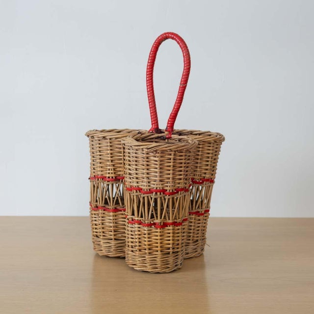 1950s French Wicker Wine Bottle Holder For Sale - Image 4 of 13